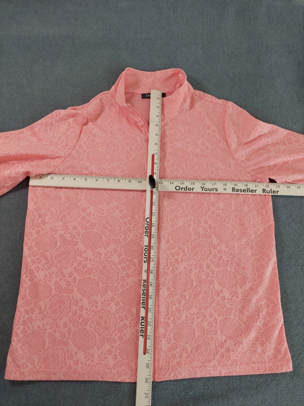 Laurel Grey Pink Floral Jacquard Zip Up Jacket Roll Tab Sleeves Size L - Picture 4 of 8